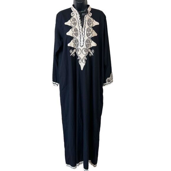 Moroccan Kaftan Maxi Dress In Black - Picture 1 of 10
